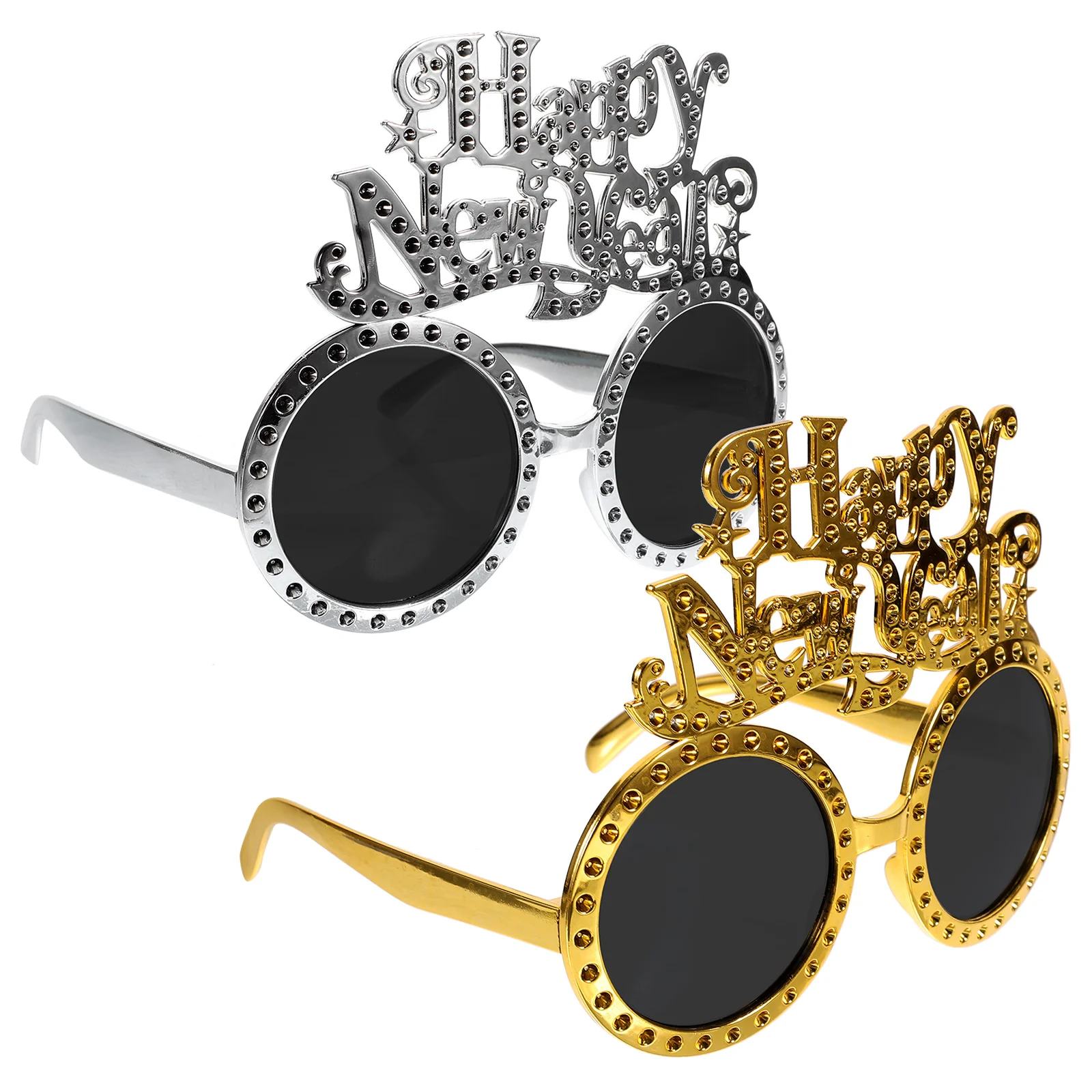 

2pcs New Year Glasses Eyeglasses Props Golden Silver Funny Party Accessories Costume Decorations Holiday Gathering Photoshoot