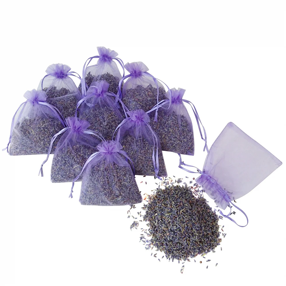 

100g Dried Lavender 10 Bags Large Amount of Flowers Organza Bags Filled Natural Lavender Scented Sachets Car Room Fragrance DIY