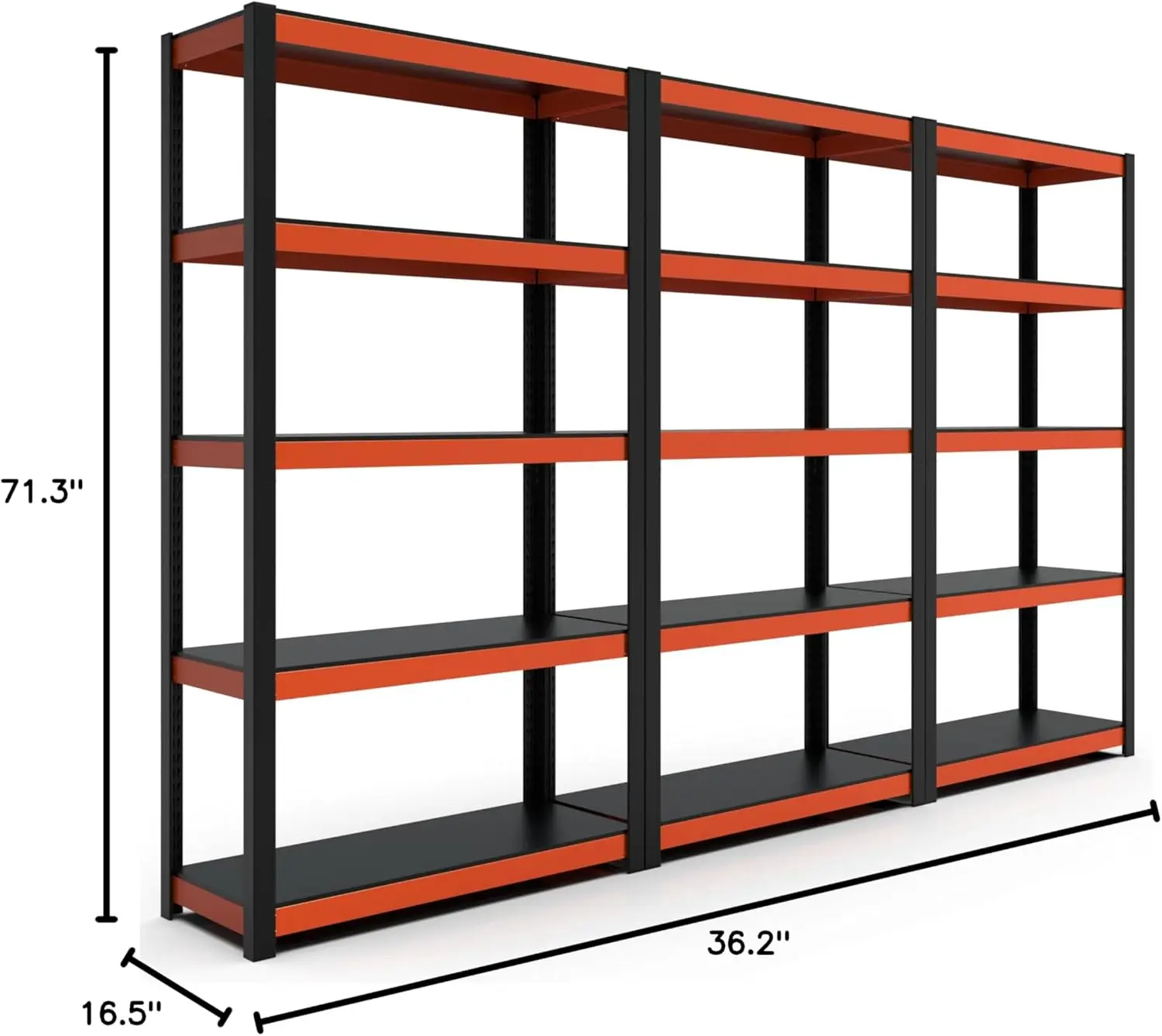 5 camadas de laranja preto 36,2 polegadas de largura x 16,5 polegadas de profundidade x 71,3 polegadas de altura armário de estantes de metal prensado 3 pacotes