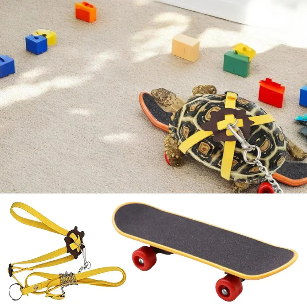 

Adjustable Tortoise Fence Toys Leash And Skateboard Set Turtle Harness And Mini Skateboard for Small Pet Beard Dragon Lizard