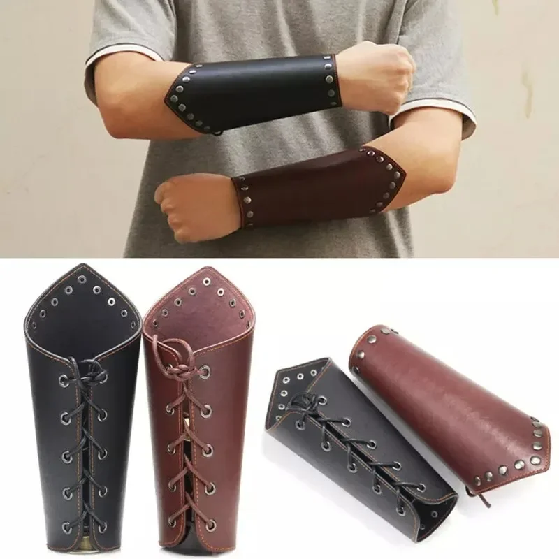 

1 PC Cosplay Props Faux Leather Wide Bracer Lace Up Arm Armor Cuff String Steampunk Vintage Medieval Gauntlet Wristband Bracelet