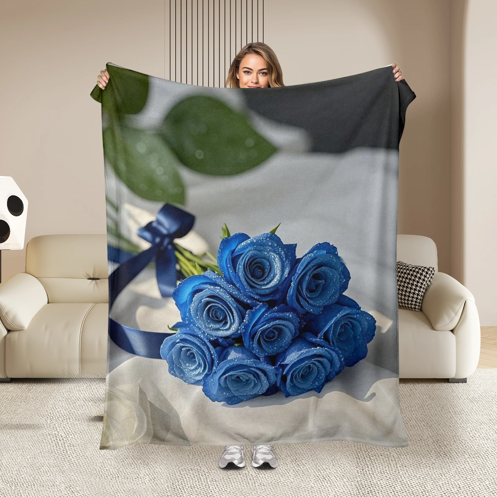 Soft And Cozy Blue Rose Bouquet Blanket Brings Sweetness And Warmth To You And Your Partner