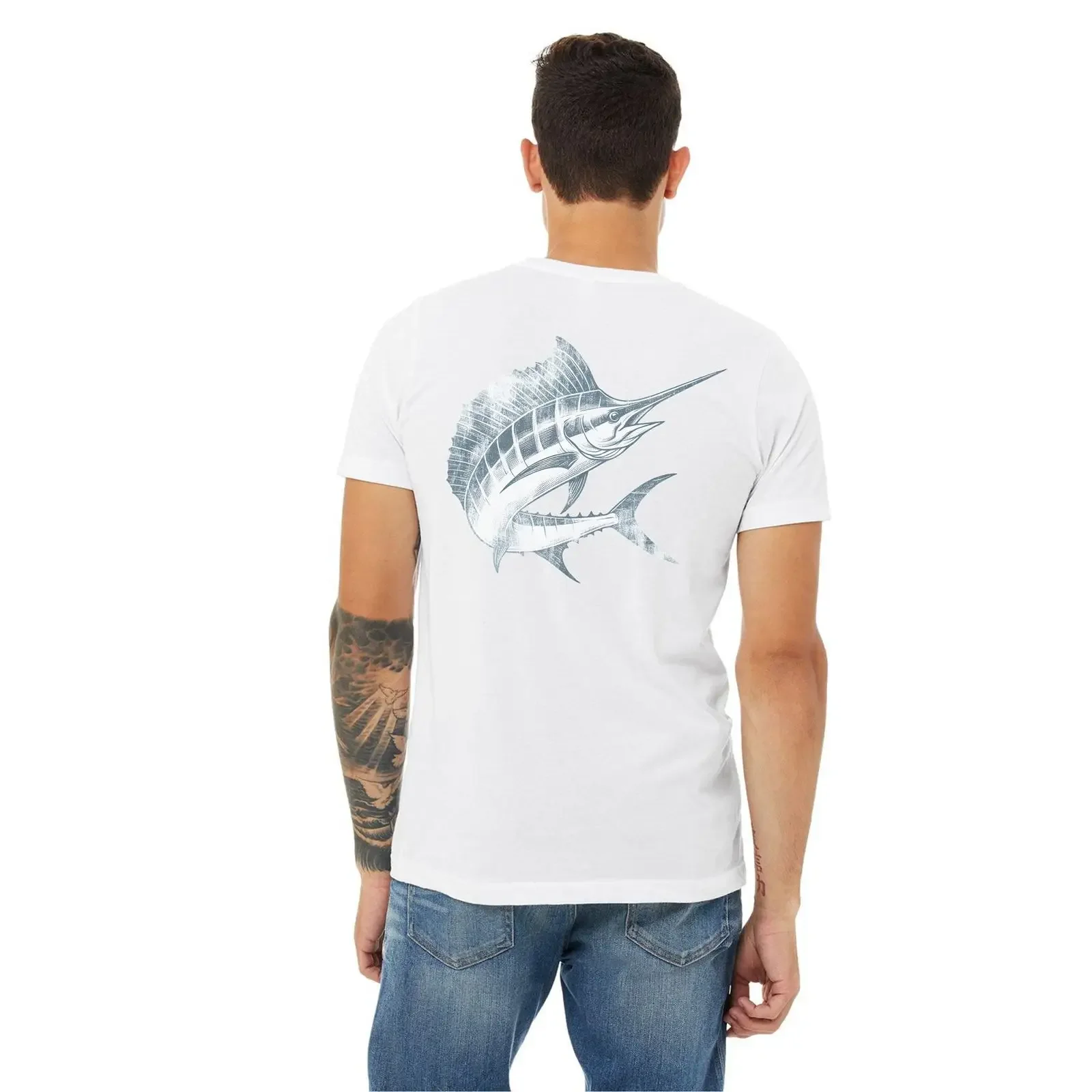 Marlin Fishing T Shirt Soft Cotton Quality Print vintage Washed Comfortable designer clothes Casual Versatile graphic Slightly