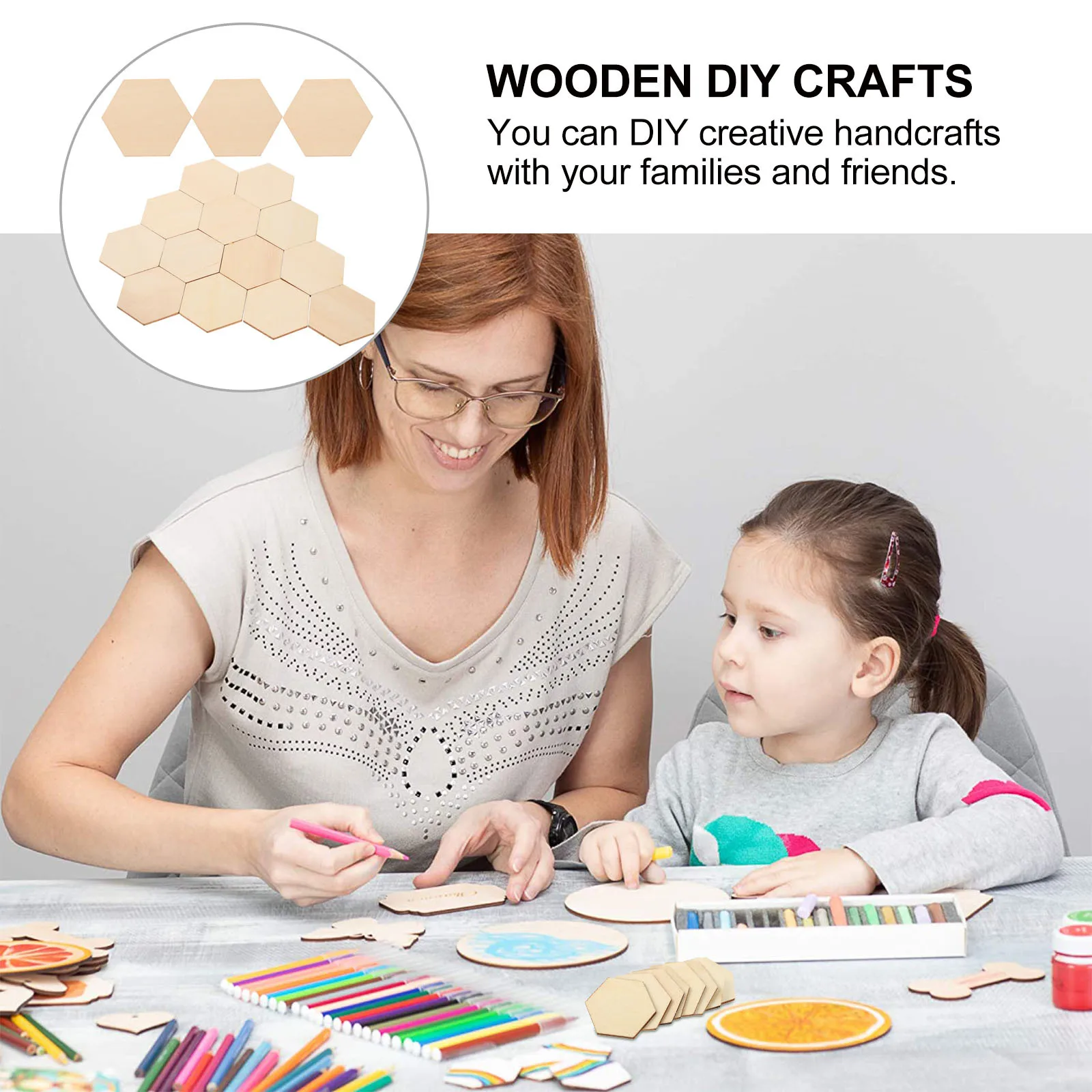 50Pcs Beech Wooden Hexagonal Shapes Smooth Surface DIY Crafts Wedding Birthday Christmas Decorations Wooden Shapes