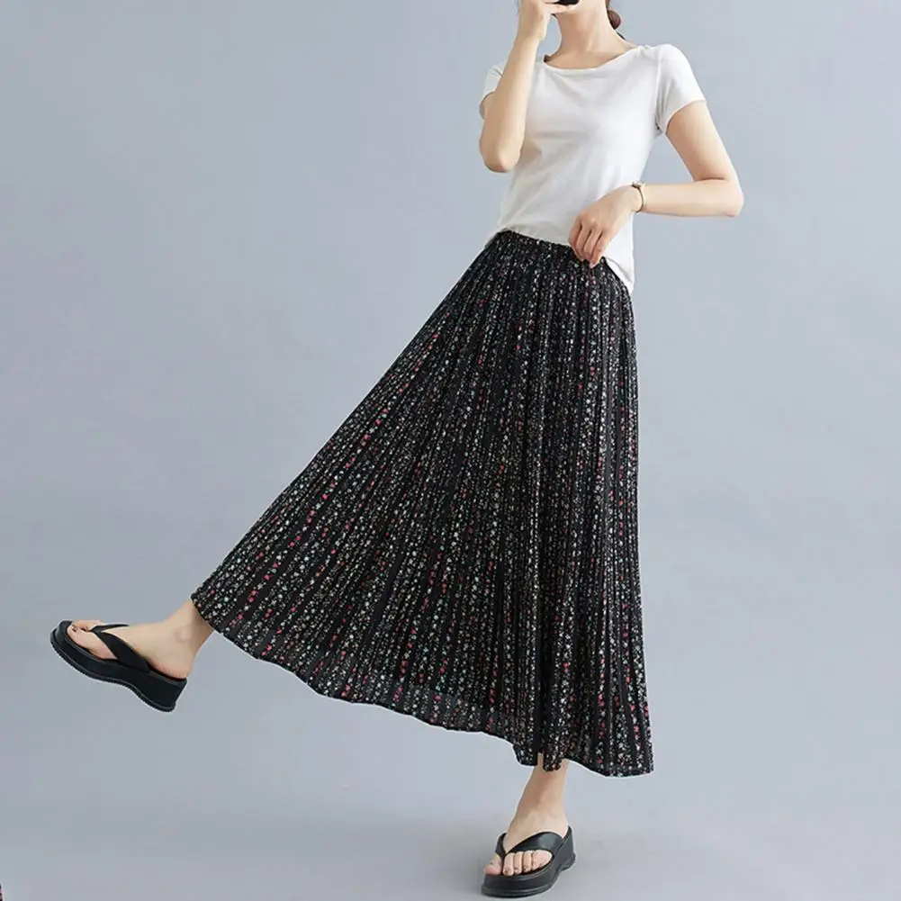 

Pleated Skirt Elegant Sequin Decor Pleated Skirt for Women A-line Midi Skirt with Elastic Waist Summer Loose Fit Shiny Versatile