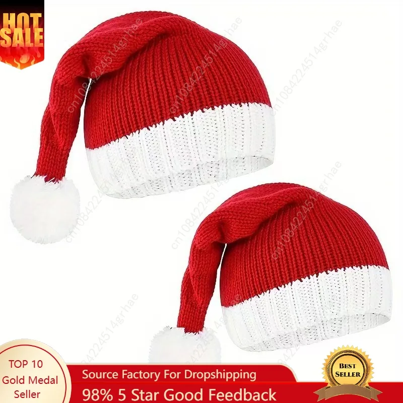

2025Knitted Baby Christmas Hat Cute Navidad Hat Pompom Adult Child Soft Beanie Santa Claus Hat New Year Kid Gift Xmas Decorate