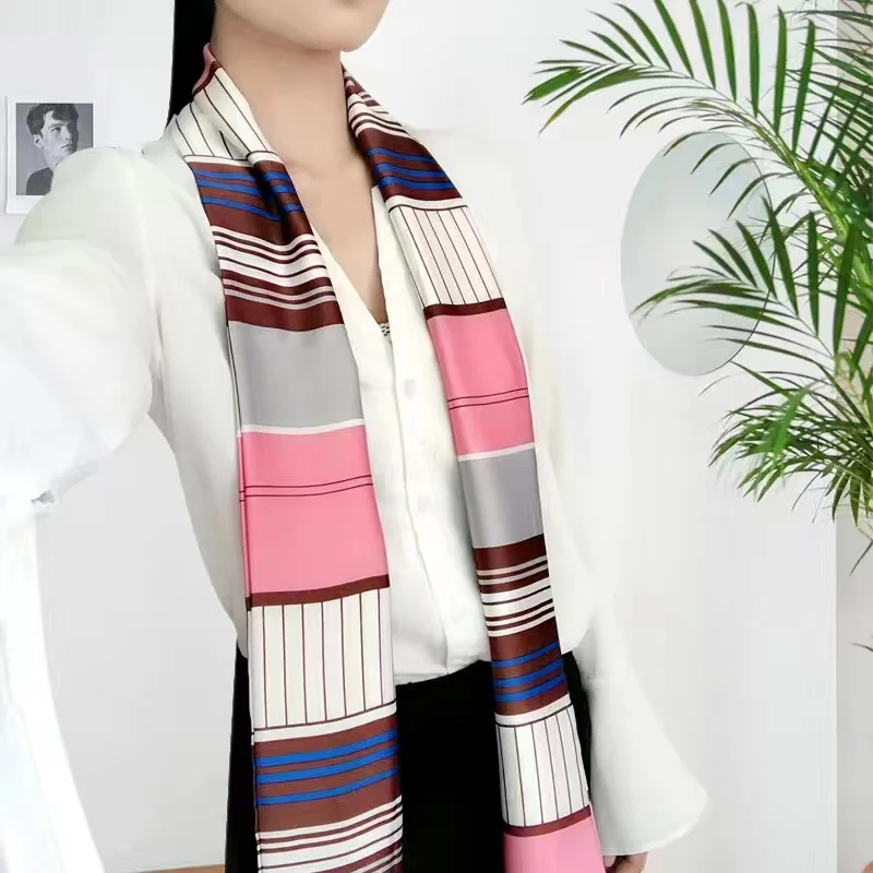 HOT Japanese Scarf Designer Narrow Small Long Imitation Silk Tie Women\'s Scarfs Double Sided Neck Silk Fashionable Hair Scarf