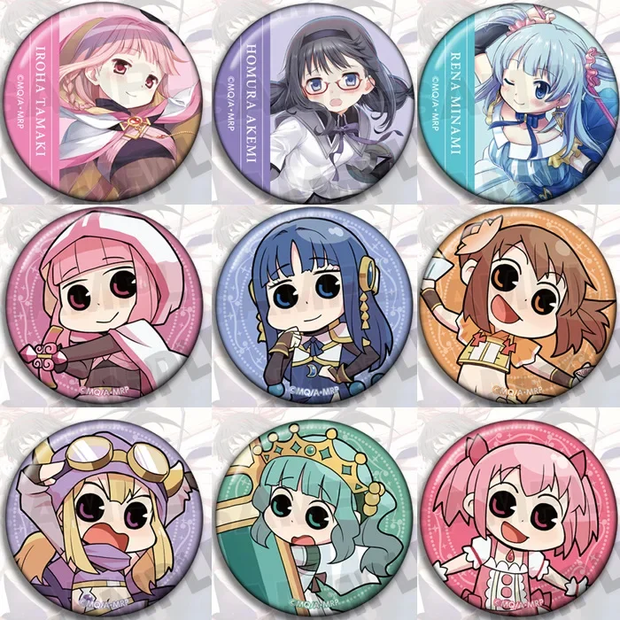 Kaname Madoka Anime Periféricos Fantasias, Akemi Homura, Miki Sayaka, Tomoe, Mami, Sakura, Kyuto, Cosplay, Crachá, Adereços DIY, Brinquedo Infantil, 58mm