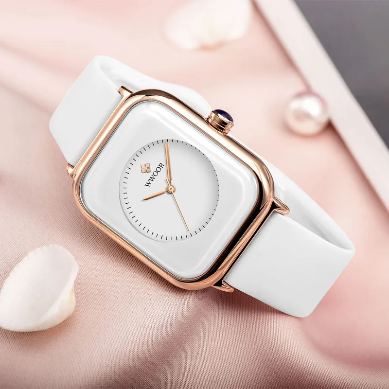 WWOOR Luxury Women's Watches Fashion Casual Silicone Ladies Dress Watch Elegant Square Waterproof Quartz Wristwatch Female Clock