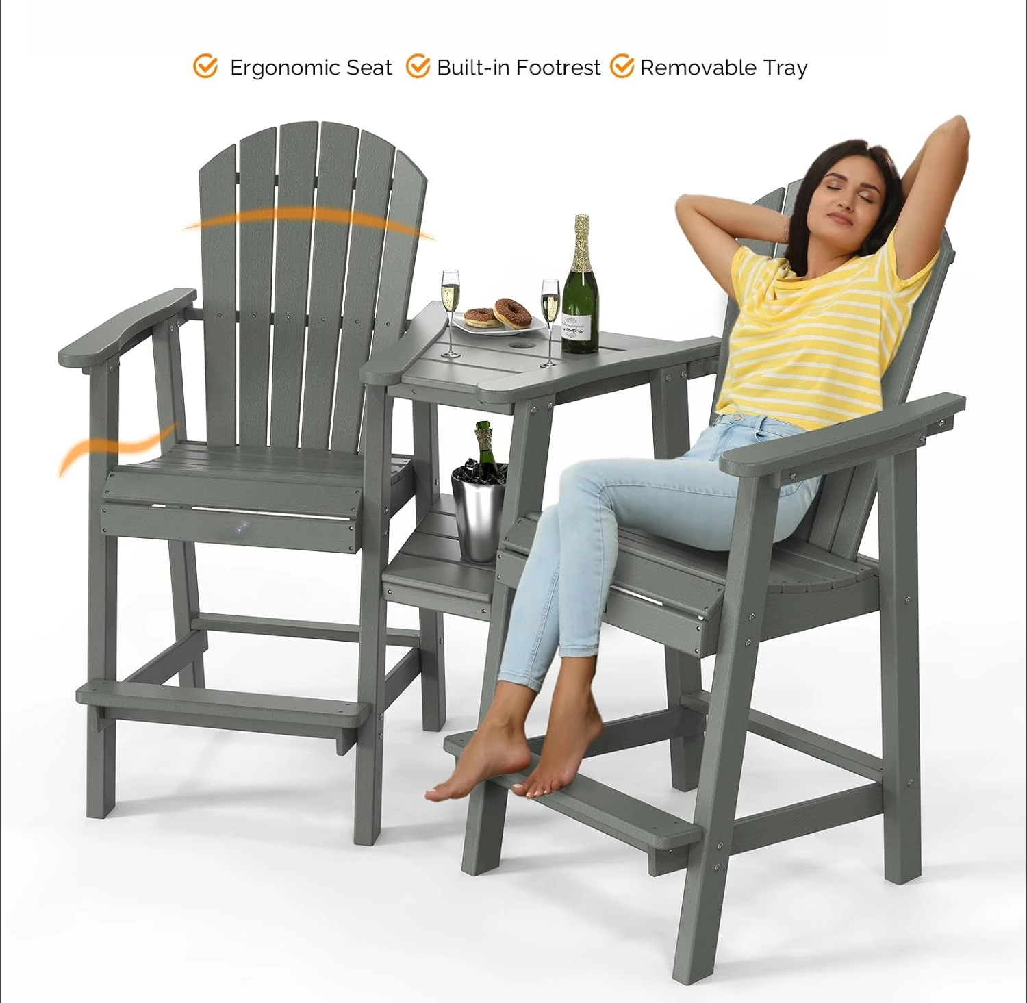 Bar Stools Poly Deck Chairs, 350LBS Capacity