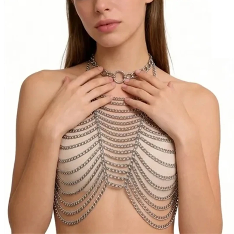Vintage 2000er Schmuck Mehrlagige BH-Körperkette Sexy Niedliche Tops Damenbekleidung 2026 Sommer Festival Crop Tops Camisole Halsketten – Detail 4