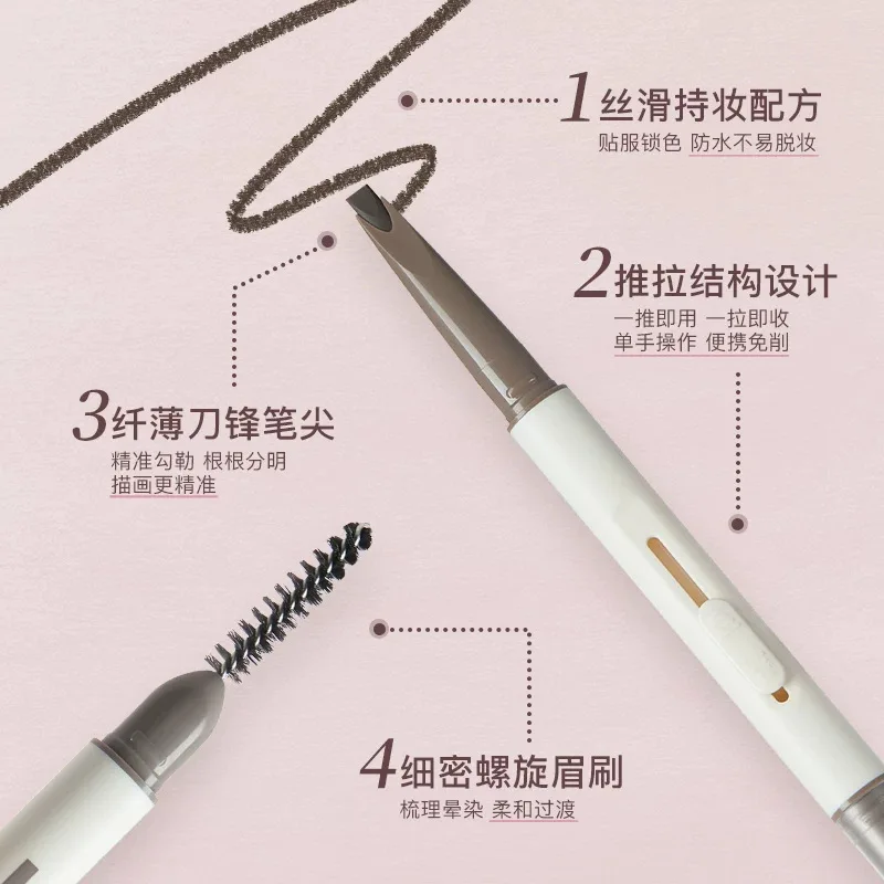 FLORTTE Push‑pull Dual‑Ended Blade Eyebrow Pencil Fine Precise Tip High Pigment Draw Hair‑Like Wild Brow Strokes