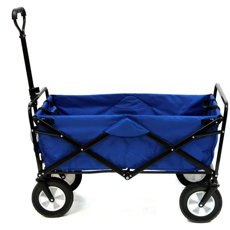 Heavy Duty Steel Frame Collapsible Folding 150 Pound Capacity Camping Garden Utility Wagon Yard Cart, Blue