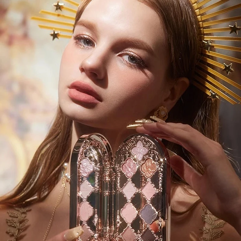 Flor sabe pequeno anjo paleta de sombra mão espelho escova conjunto delicado brilho fosco shimmer flowerkrentes edens anjo sombras