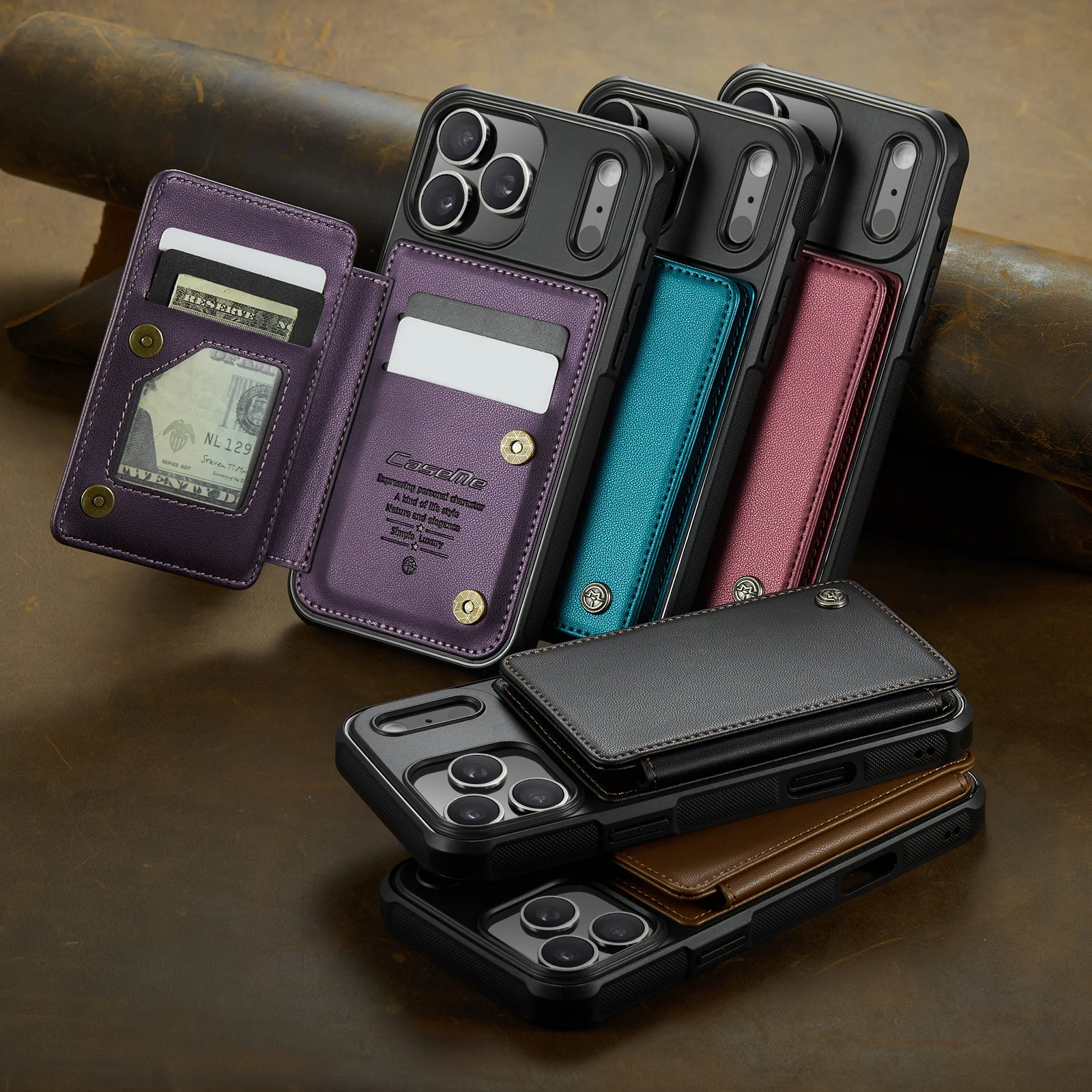 

CaseMe-C22 Magnetic Wallet Card Holder Case for iPhone 17 Pro Max /17 Air 17 Pro 16e 15 14 13 12 11 ProMax X XS XR Leather Cover