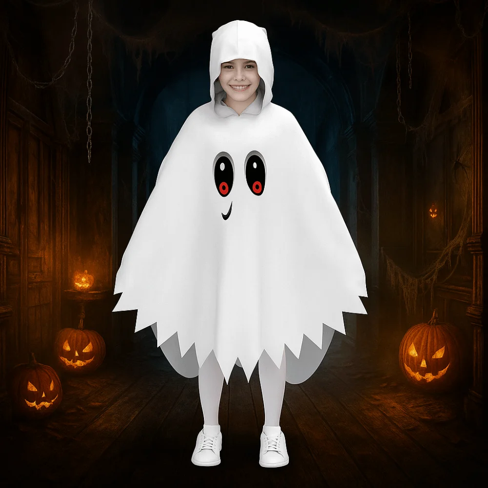 光るハロウィン子供コスプレマント服小道具楽しいインタラクションパーティードレスアップ白黒ルーズゴーストフェイスマントショール