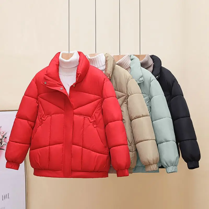 Women's Autumn Winter Top Coat Cotton Coat Stand-up Collar Thickened Simple Comfortable Casual Design New Niche Versatile Skinny