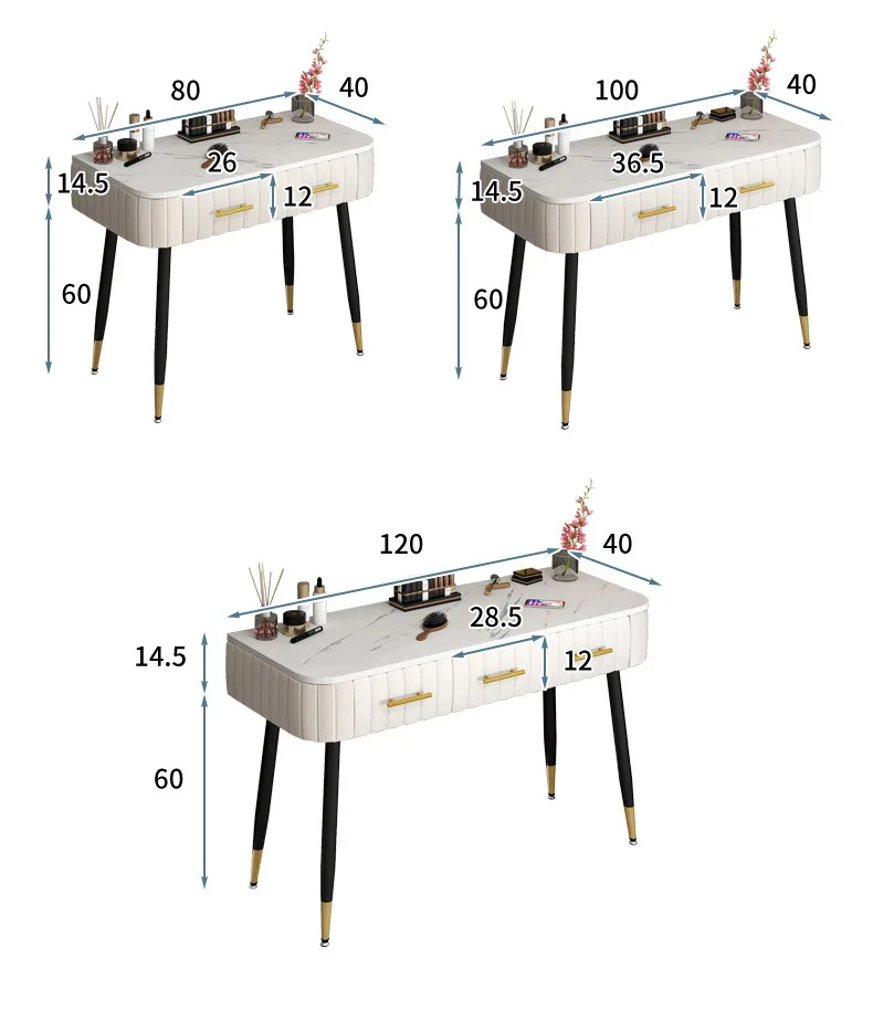 Dressing Table Fashion Bedroom Mirror Furniture Vanity Table Marble Desktop Dresser Bedroom Makeup Chair Set with LED Mirror