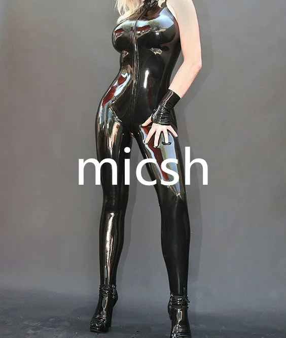 

New 100% Gummi Latex Rubber Catsuit Black Sleeveless Bodysuit Sexy Cosplay Party Size XS-XXL 0.4mm