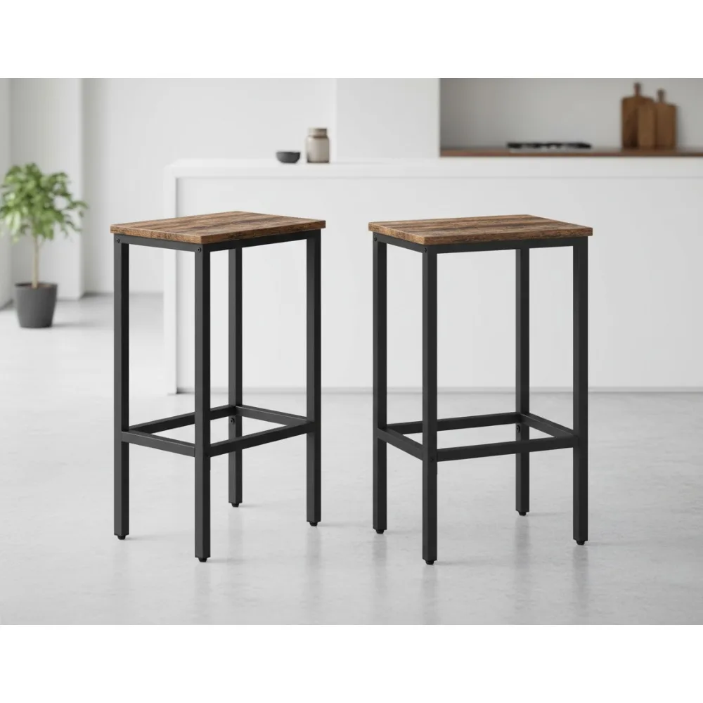 

Набор из 2 промышленных барных стульев с подставкой для ног, коричневые кухонные обеденные стулья в деревенском стиле для домашнего ресторана, кафе