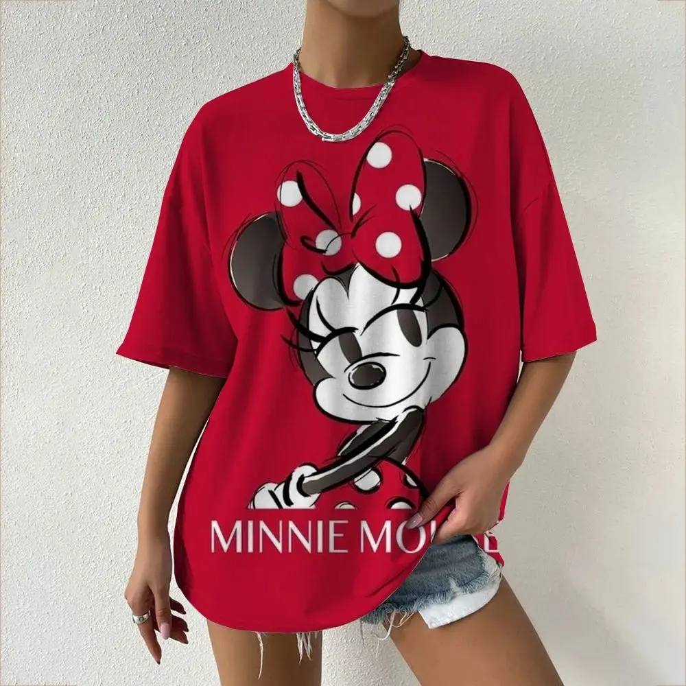 

Новинка 2025 года, женская футболка с короткими рукавами и принтом Микки, свободный, повседневный, модный и универсальный топ с героями мультфильмов Диснея