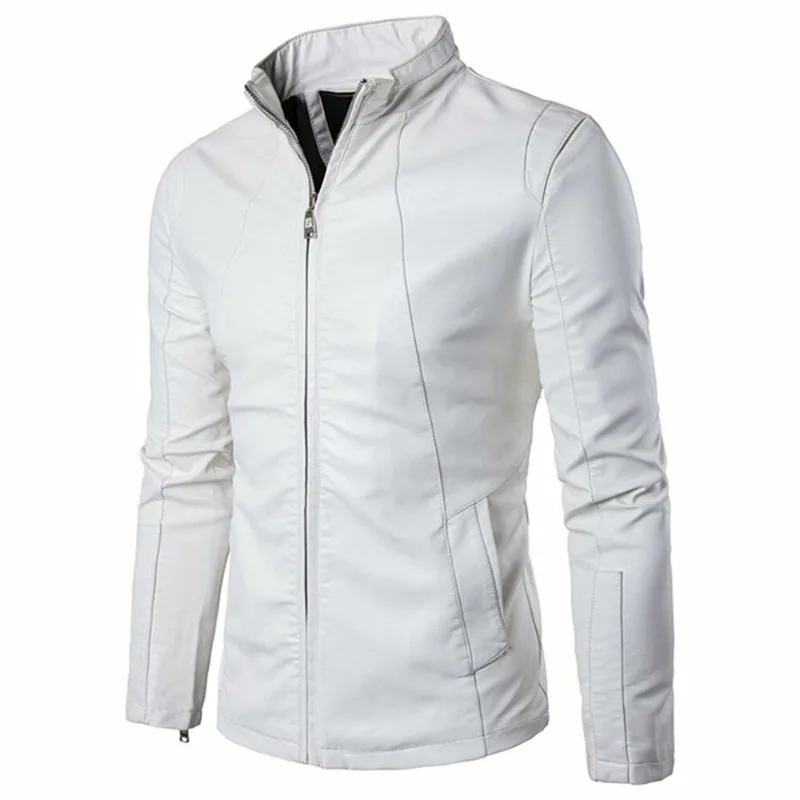 

Men's White Leather Jacket Rider Motorcycle Genuine Sheepskin Slim Fitting Racing Jacket Men Jacket