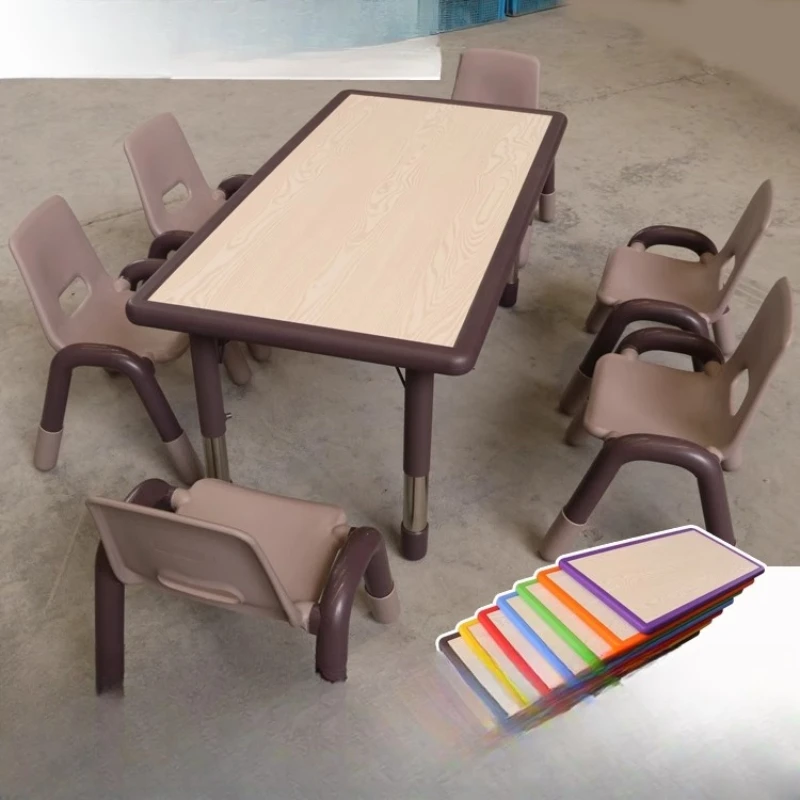 

High-end solid wood kindergarten tables and chairs painting baby dining table toy study table rectangular