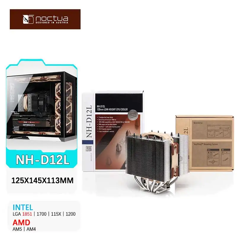 Noctua NH-D12L Tower radiato 5 Heat Pipe CPU Cooler 4Pin PWM PC Quiet Intel LGA 1851 1700 1200 115X AMD AM4 AM5 CPU Cooling Fan