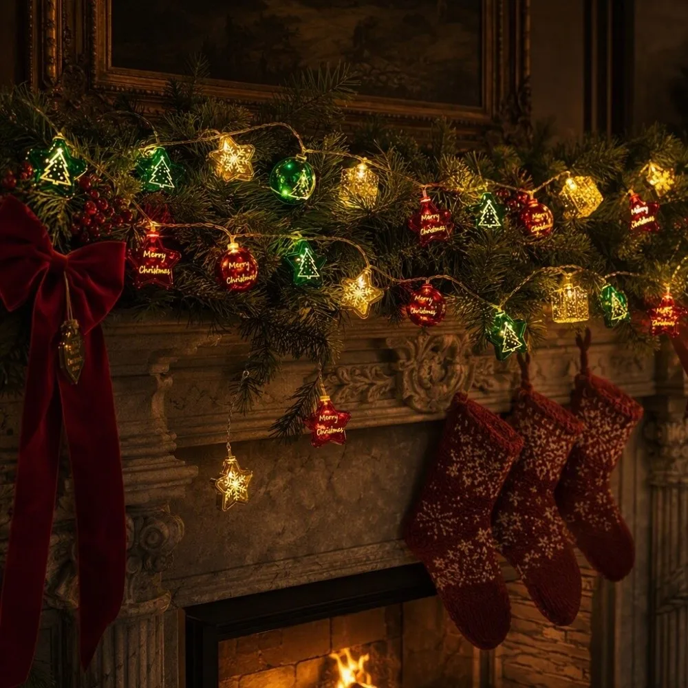 Atmosphere Electroplated Christmas String Lights PVC Material Star Shaped Hanging Lights LED Warm White Fairy Lights Living Room