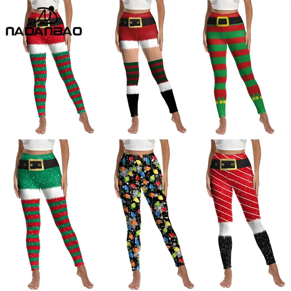 Nadanbao Women\'s Leggings Christmas Cosplay 3D Digital Printed High Waisted Sports Pants Tight Fitting Women\'s Yoga Leggings