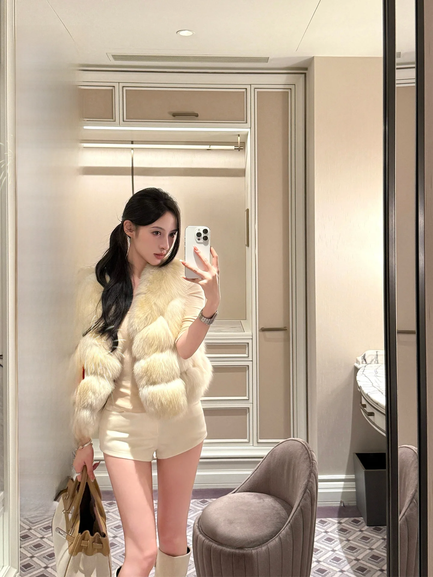 

Женский модный роскошный меховой жилет Slimming Platinum из натурального меха, без бренда, зима 2025