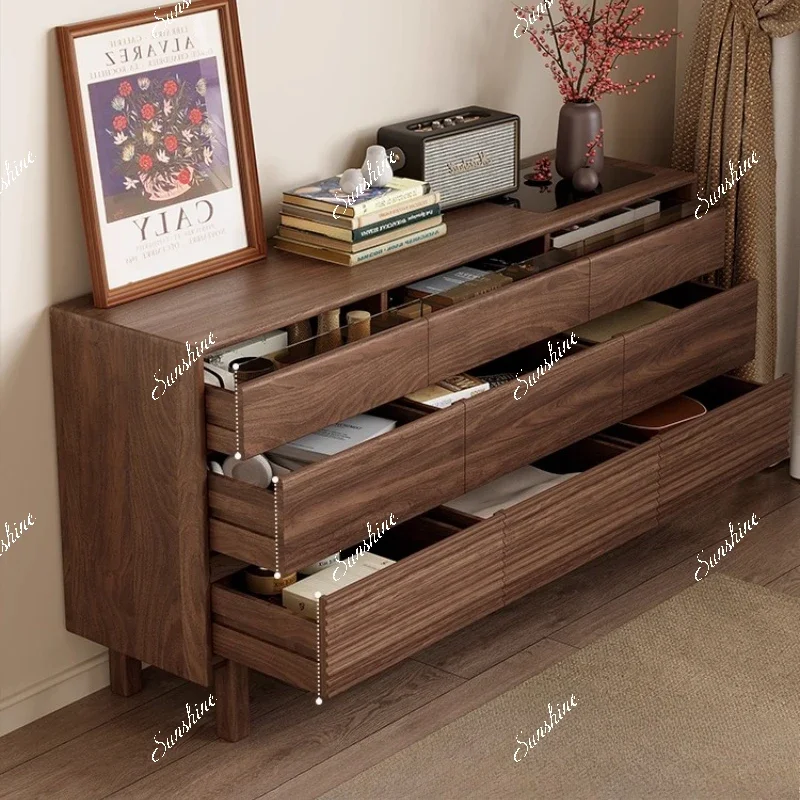 

North American black walnut chest cabinet living room wall drawer locker