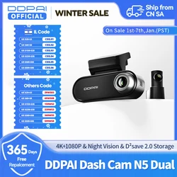 DDPAI 4K Dash Cam N5 Dual ด้านหน้าและด้านหลัง 4K UHD ความละเอียด Dash กล้อง DVR Al ฐานเรดาร์ NightVIS ADAS GPS บันทึกอัตโนมัติ