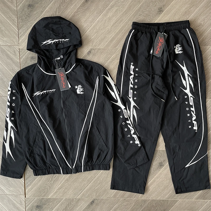 

Hellstar Studios Sample Hoodie Patchwork Color Blo Casual Spor Jaet Long Pants Youth Spring Summer Faion Set