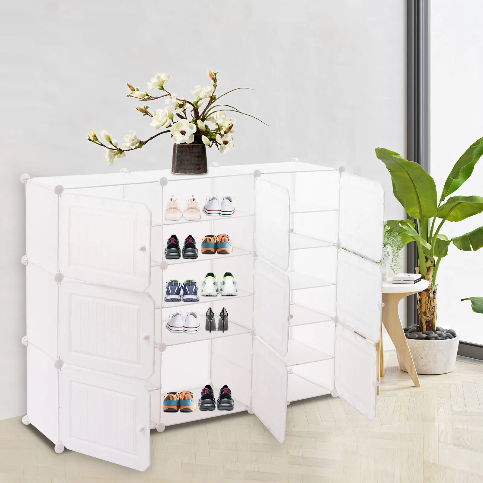 Portable Shoe Rack 36 Pair Diy Shoe Storage Shelf Organizer 9 Door Eco-friendly Materials for The Doorway/Living Room/Bedroom