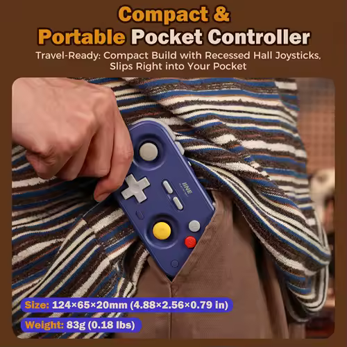 IINE Pocket Retro Game Controller,1000Hz Recessed Stick, Hall Effect Joysticks,Portable Mini Gamepad Customizable Controls - Image 4