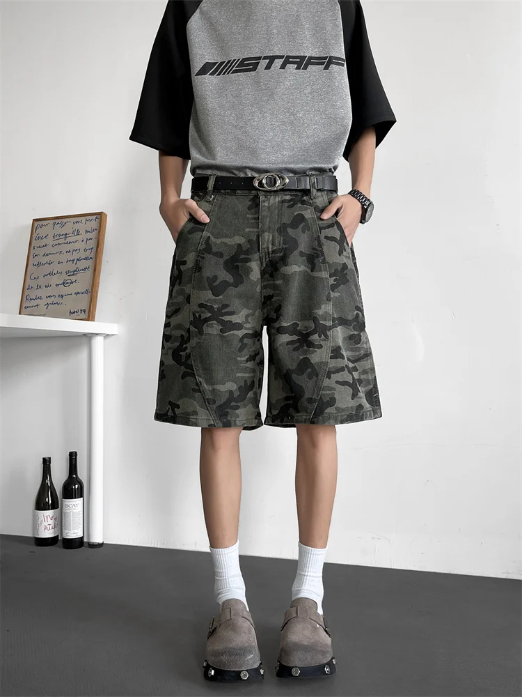 

Мужские летние шорты в американском стиле с камуфляжным принтом, новинка, свободные, деконструированные, в стиле ретро, повседневные, укороченные брюки-карго