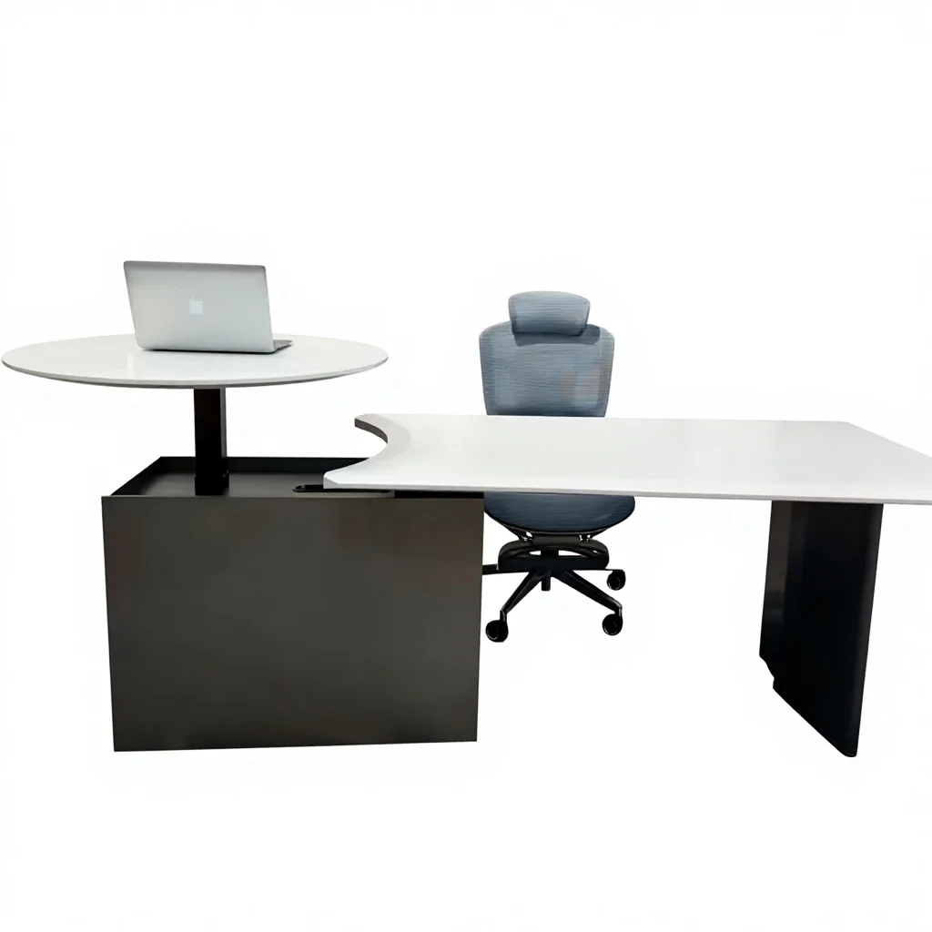 cl-Custom Commercial Office Table Modern Executive L-Shape Desk with Adjustable Height Stainless Steel Wood Material for CEO*