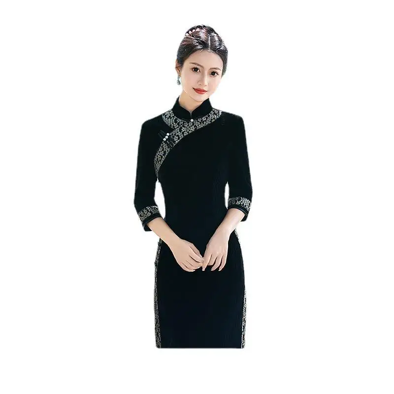 Cheongsam High-End Bridal Lace Young Printed New Chinese Tang Suit Artistic Women Engagement Modified Evening Dress