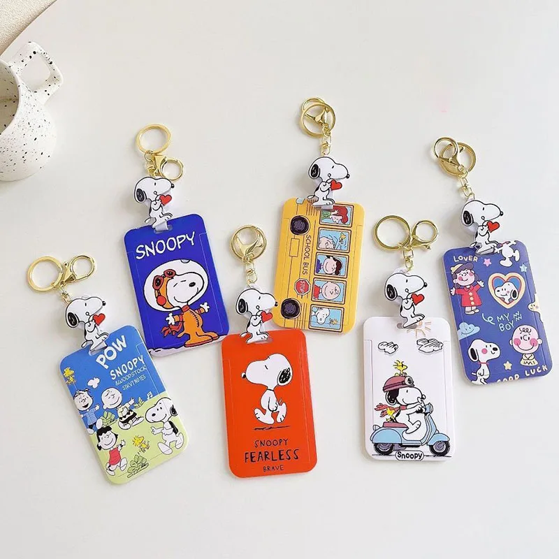 Kawaii Snoopys Keychain Cute Cartoon Creative Anime Print Student Bus Subway Card Pocket School Bag Hanger Girls Birthday Gifts