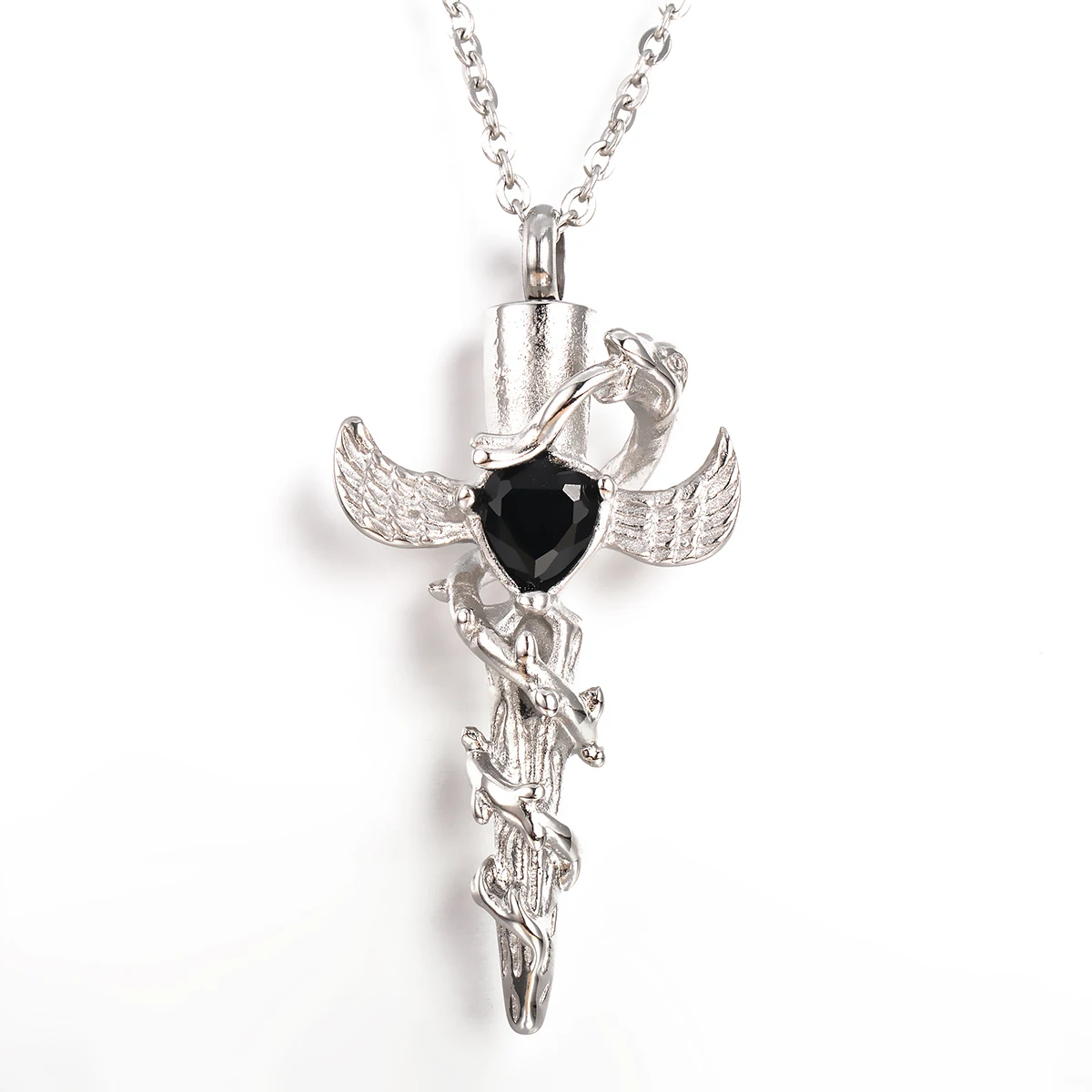 Wing Cross Snake Urne Kremations-Halskette Hip-Hop-Schwert-Anhänger Edelstahl Gedenkschmuck für Tier- und Menschenasche – Detail 2