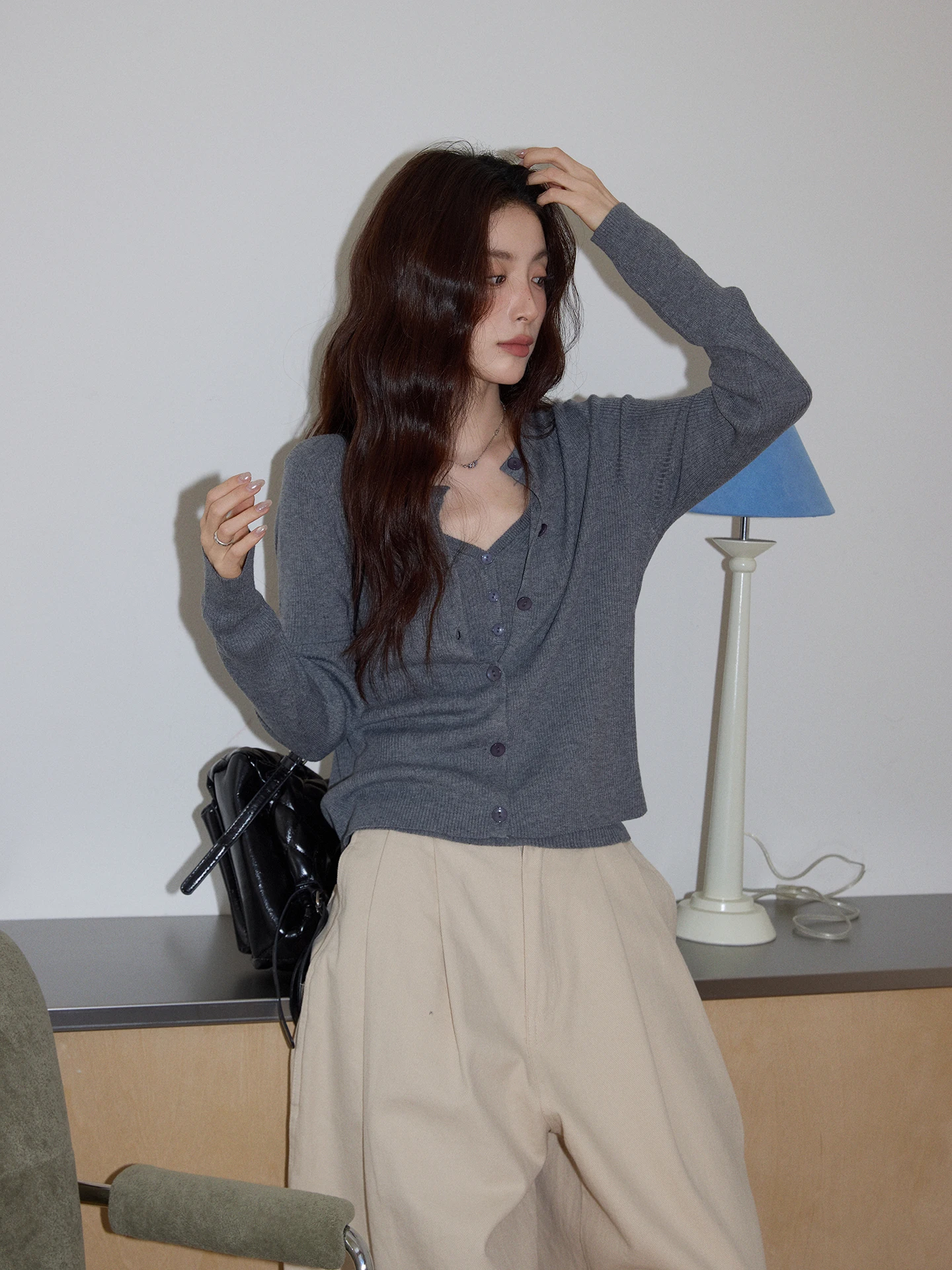 

Повседневный вязаный свитер с круглым вырезом для женщин, весенне-осенний укороченный топ с длинными рукавами, удобная дышащая модная верхняя одежда