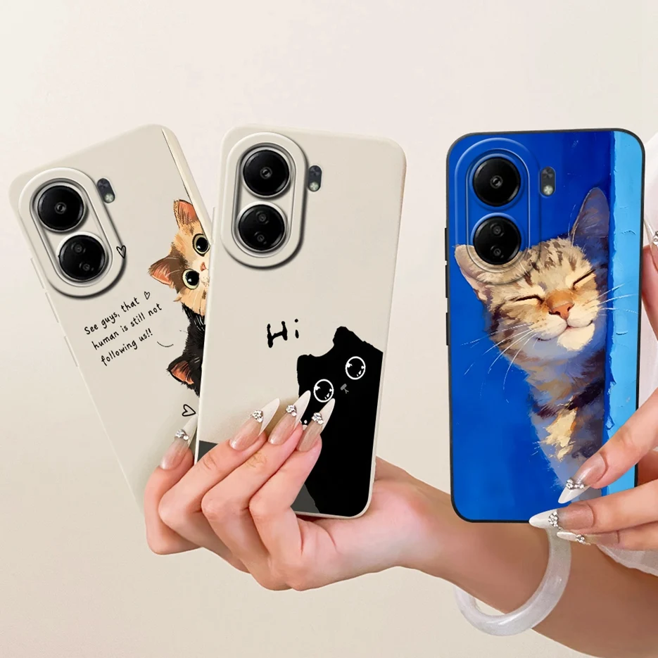 For Xiaomi Redmi 13C 4G Case Poco C65 Cute Cat Candy Painted Cover Soft TPU Phone Case For Xiaomi Poco C65 C 65 Redmi13C 4G Bags