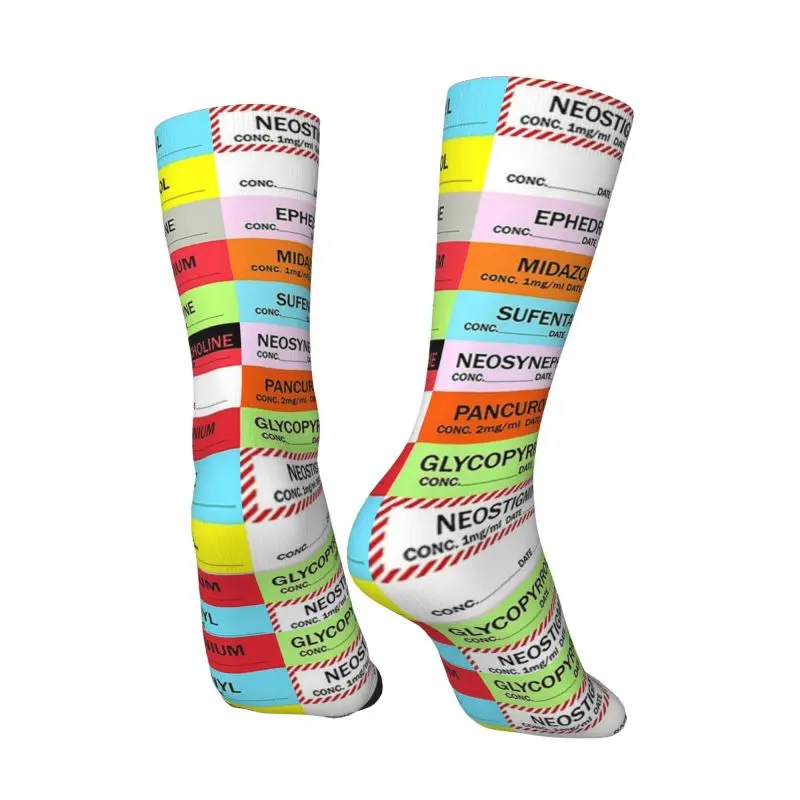 Anesthesia Medication Labels Dress Socks Men Women Warm Fashion Medical Nurse Crew Socks