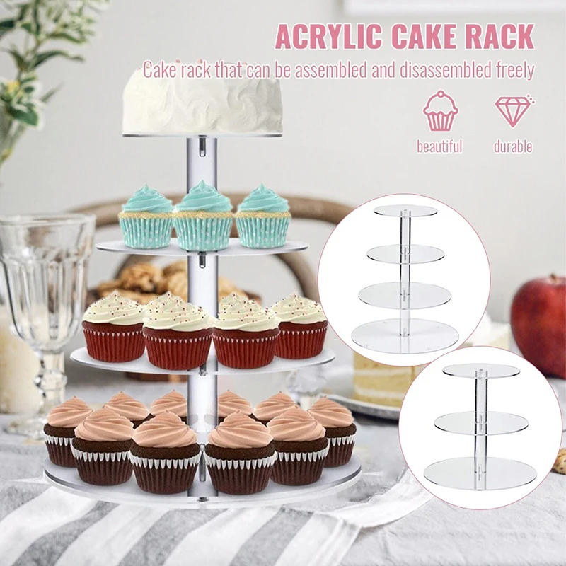 1 Pc 3/4/5 Tier Acrylic Round Cupcake Stand Clear Birthday Cupcake Stand Holder Dessert Display For Wedding Birthday Party