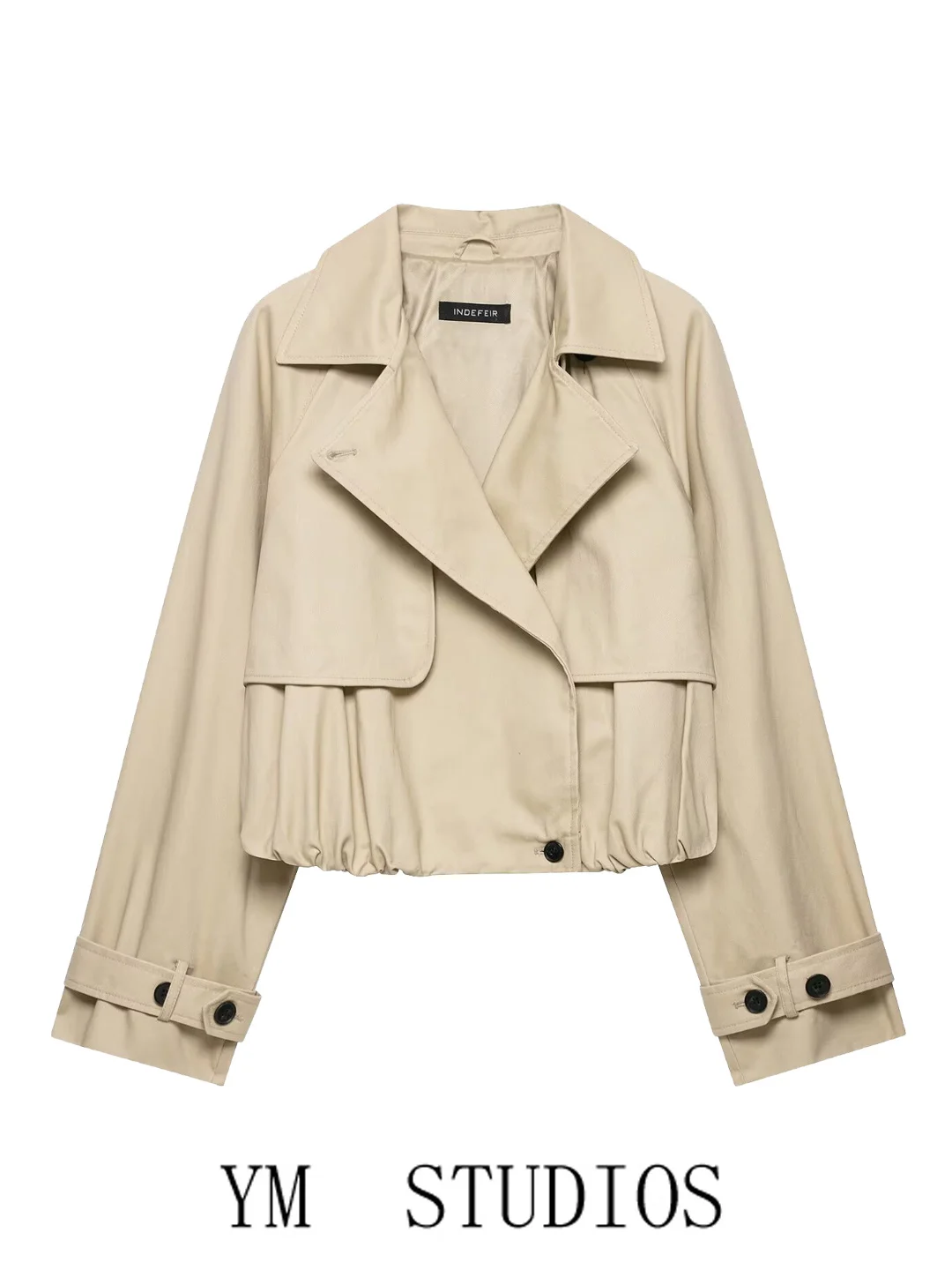 Chaqueta Corta Kaki para Mujer, Estilo Europeo, Cuello Alto, Cintura Ajustada, Efecto Abullonado, Ropa de Trabajo, Manga Larg...