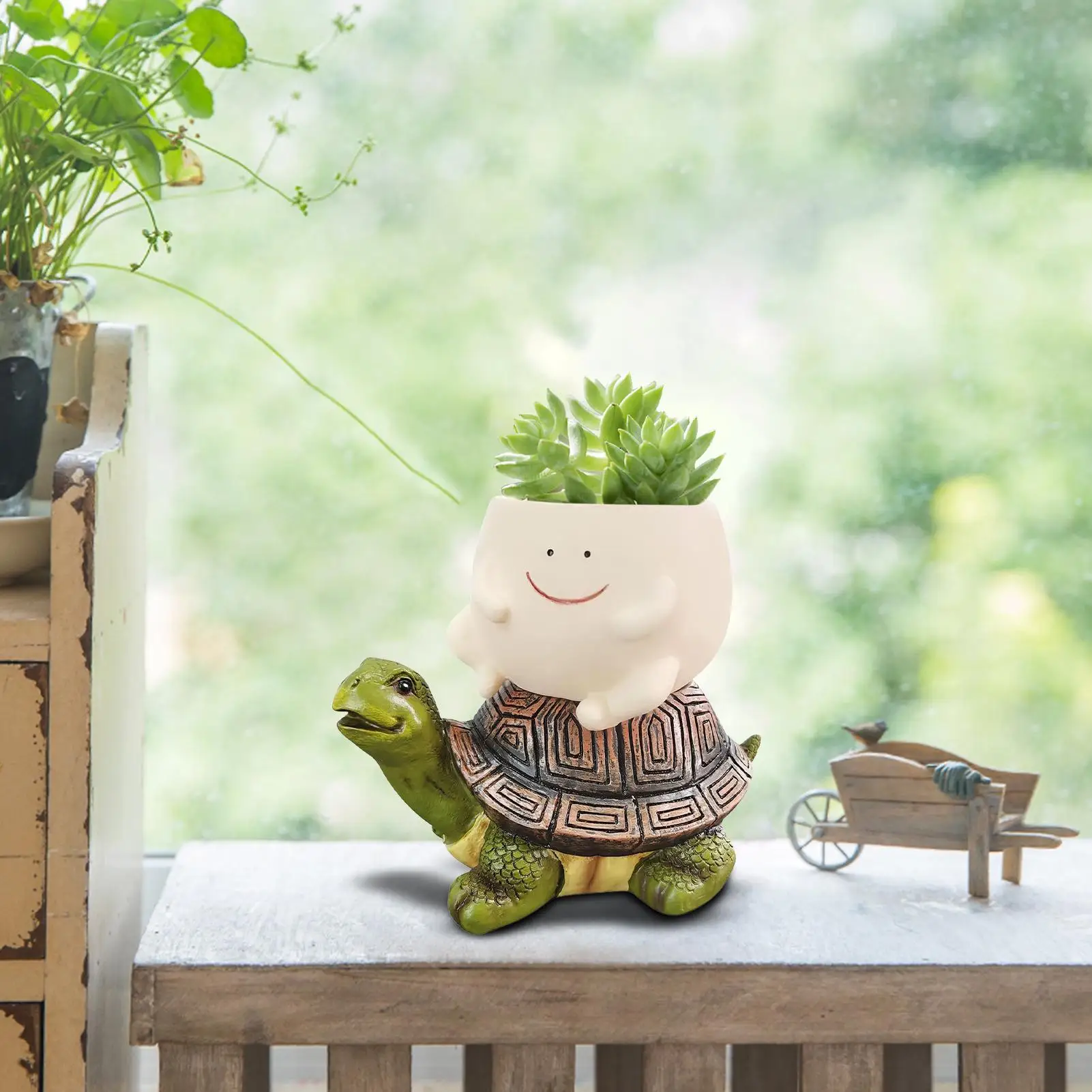 

Cute Plant Pots Resin Houseplant Planter Decorative Turtle Riding Planter for Home Living Room Yard Terrace Courtyard Porch