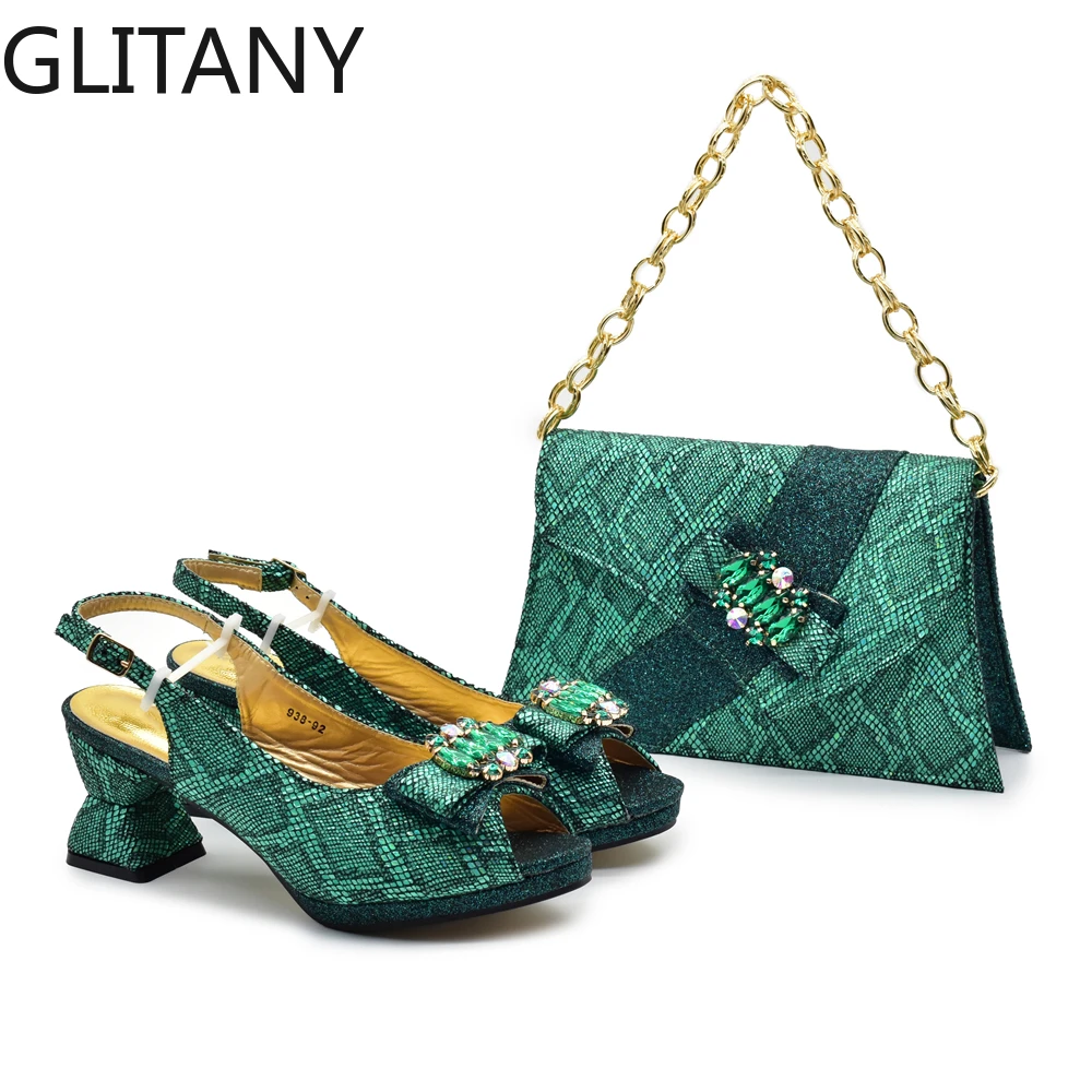 Women Nigerian Italian Shoes and Bags Set Decorated with Appliques Shoe and Bag for Nigeria Party Italy Elegant Shoes Woman Heel