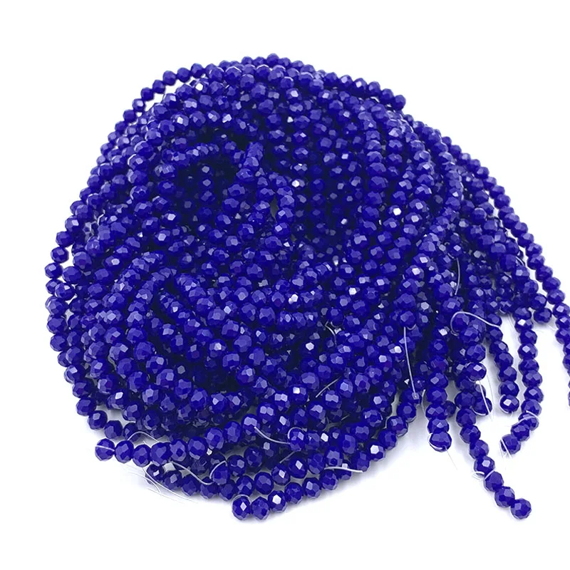 Kryształowe koraliki 2 3 4 6 8 mm Rondelle Loose Spacer Blue Glass Beads do tworzenia biżuterii Bransoletki Materiały Naszyjnik DIY Akcesoria