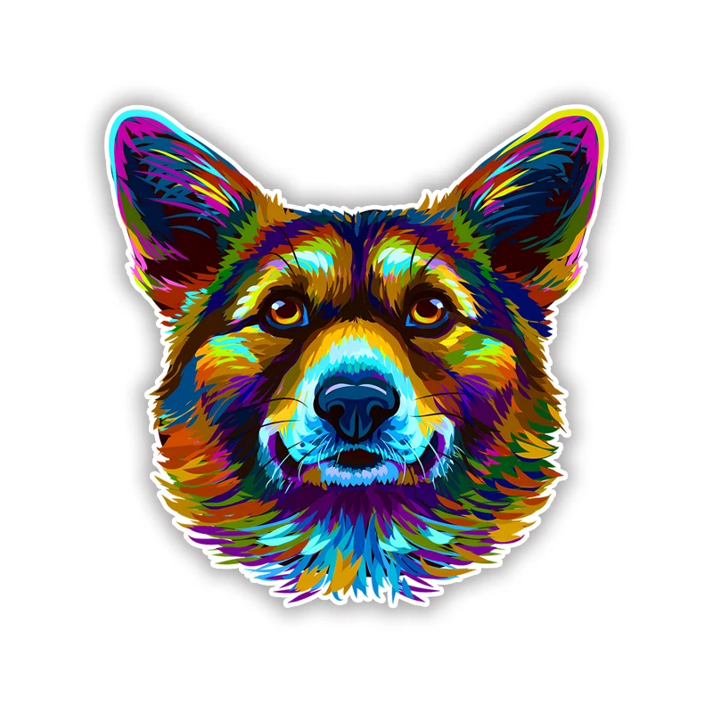 

CS12416#Neon Corgi Face Waterproof Vinyl Decal Sticker For Cars, Laptops, Walls Windows, Bumper Sticker External Accessories